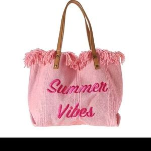 Letter Embroidered Fringe Trim canvas Crochet Bag NWOT